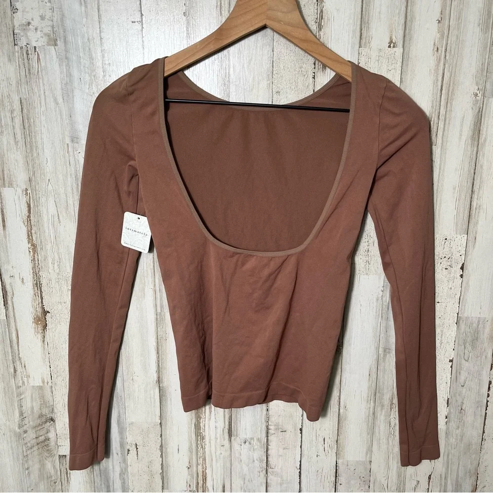 Free‎ People Intimately Low Back Seamless Long Sleeve Brown Top New Womens M/L